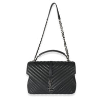 Saint Laurent Black Chevron Quilted Leather Monogram Large College Bag