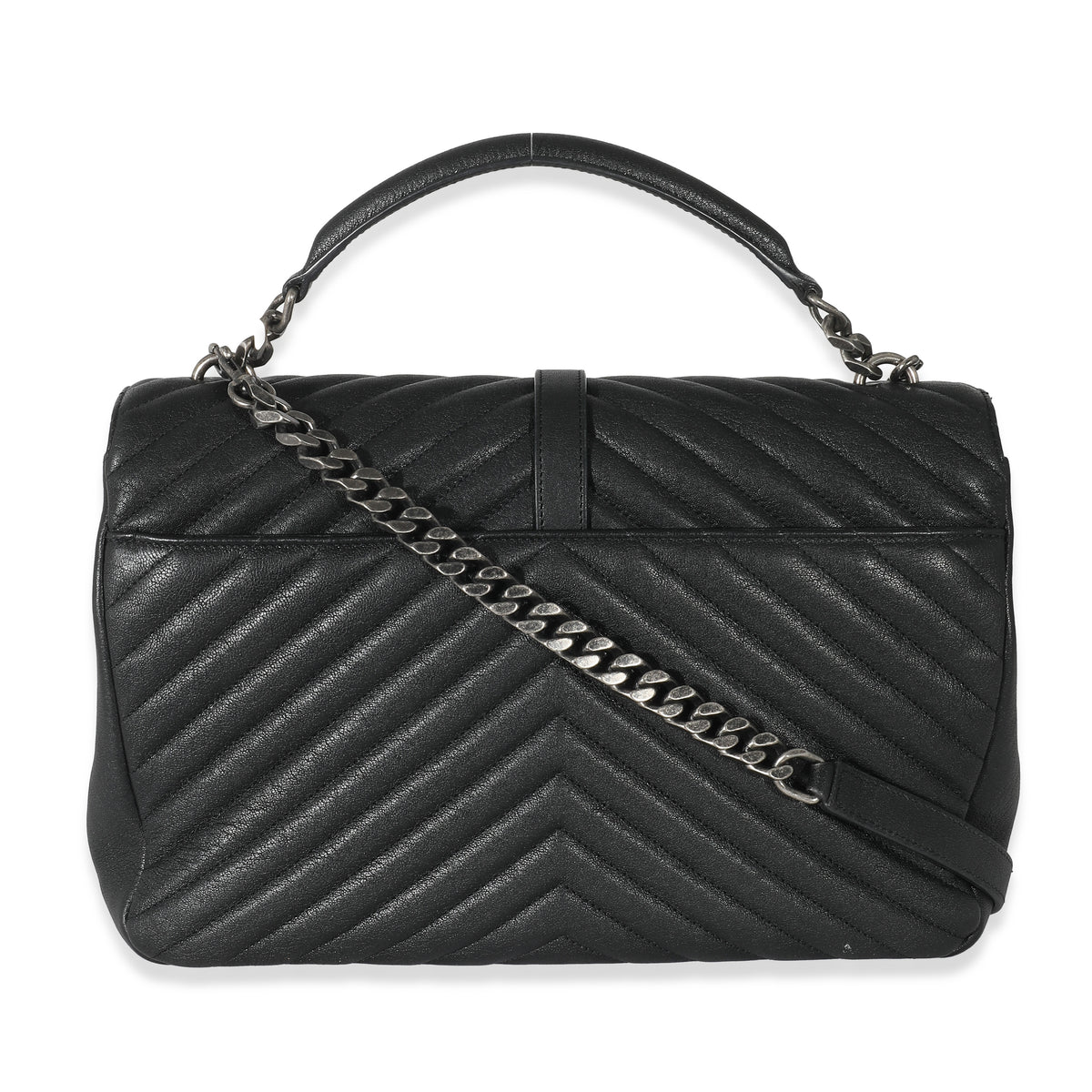 Saint Laurent Black Chevron Quilted Leather Monogram Large College