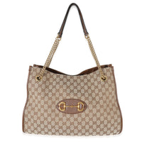 Gucci Beige GG Canvas Large Horsebit 1955 Tote