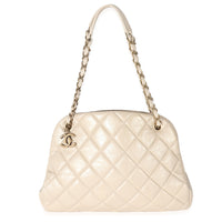 Chanel Beige Crinkled Leather Large Mademoiselle Just Bowling Bag