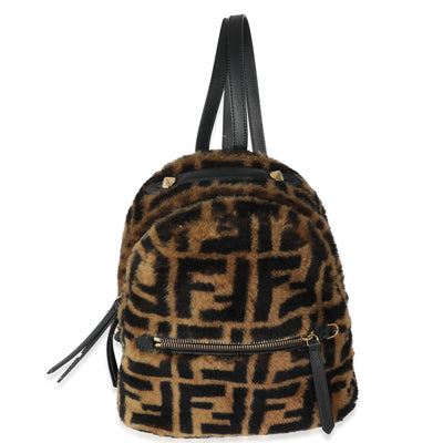 Fendi Tobacco Shearling Macro FF 1974 Mini Backpack