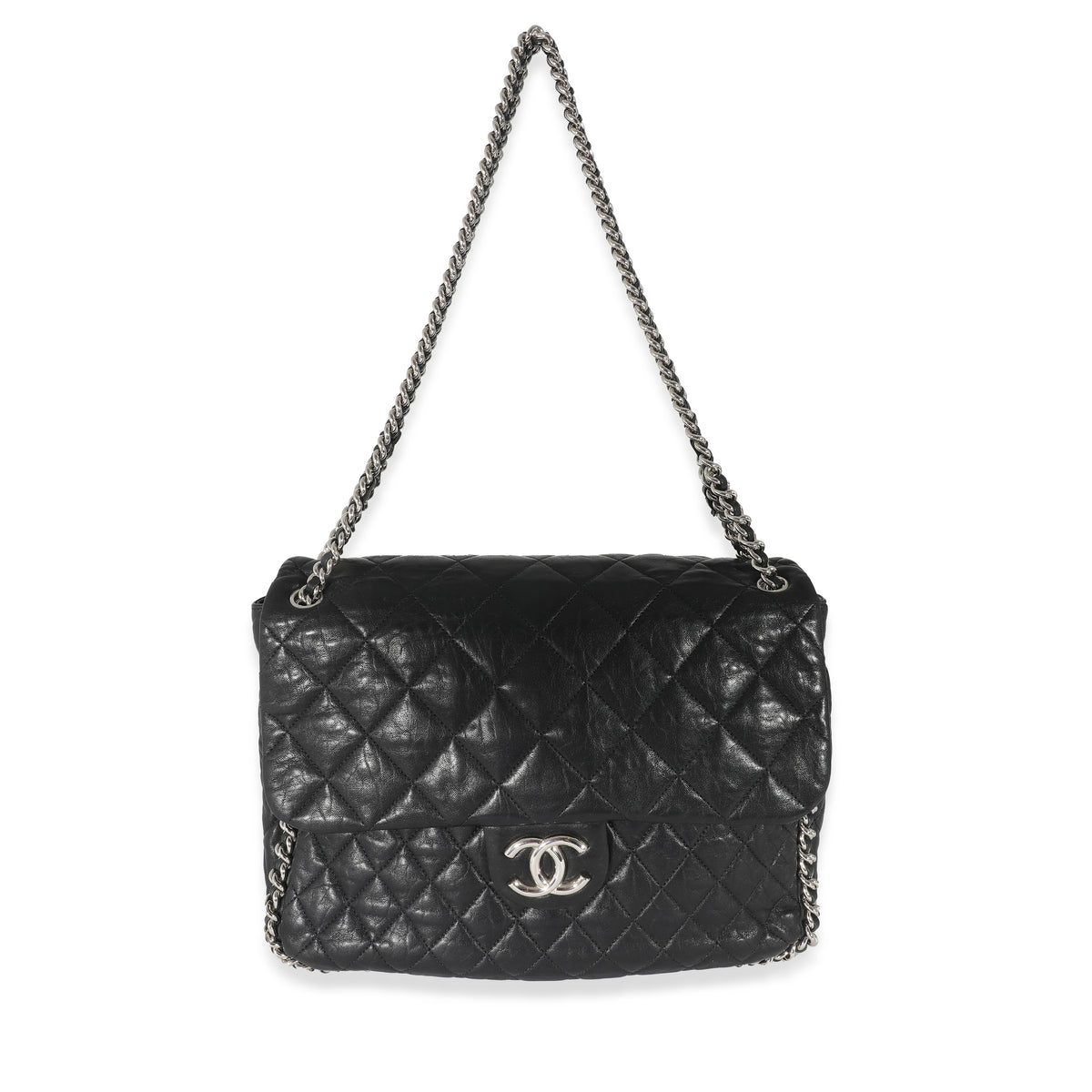 Chanel Maxi Black Quilted Lambskin Classic Double Flap Bag 100% Auth