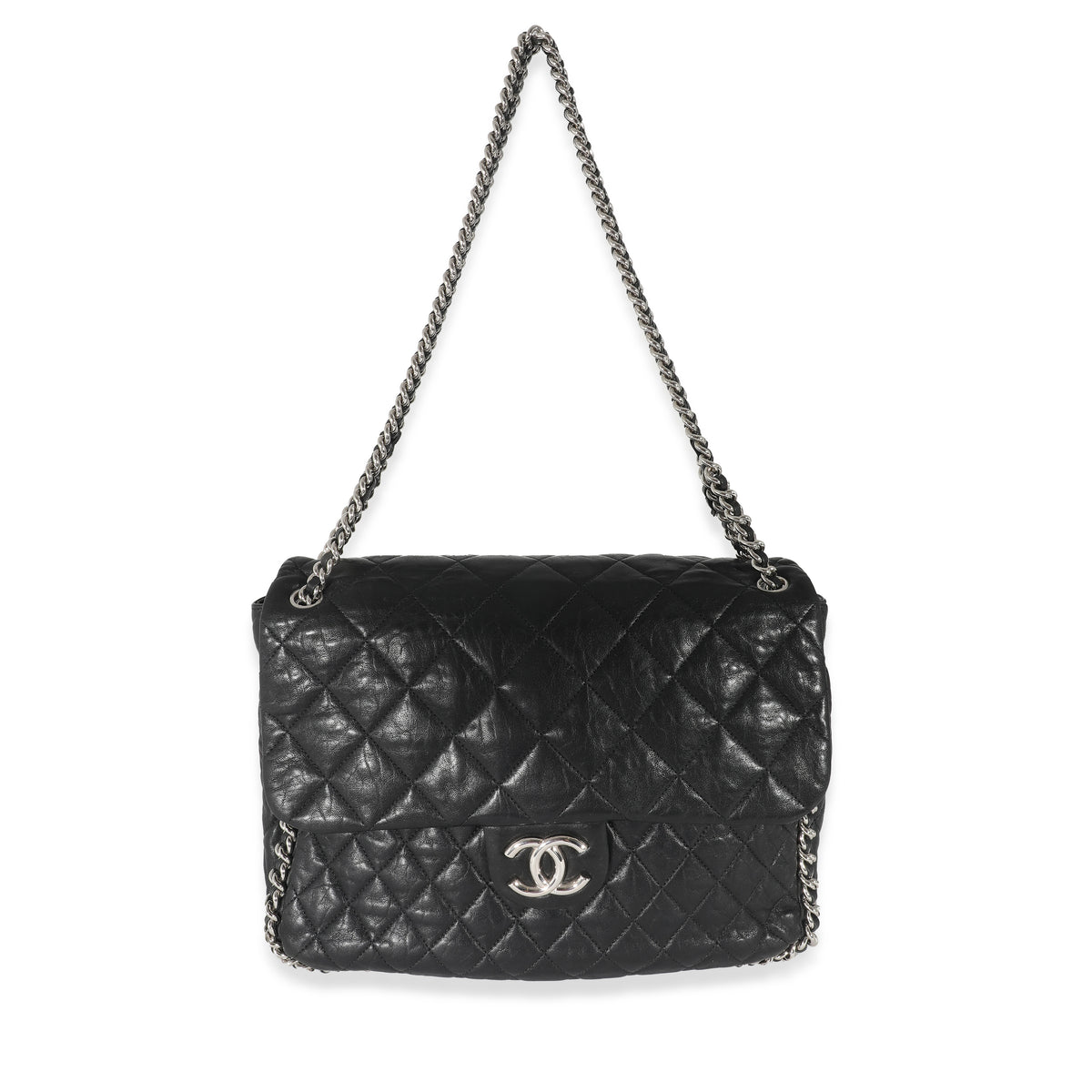 Chanel Black Washed Lambskin Chain Around Maxi Flap Bag myGemma