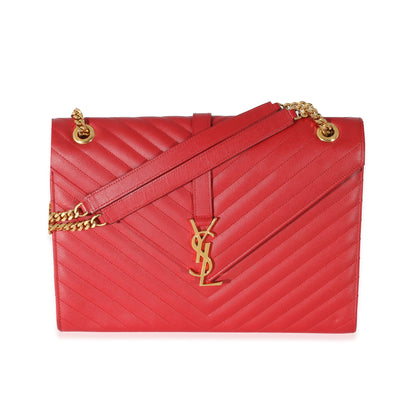 Saint Laurent Lipstick Red Grain De Poudre Large Monogram Satchel