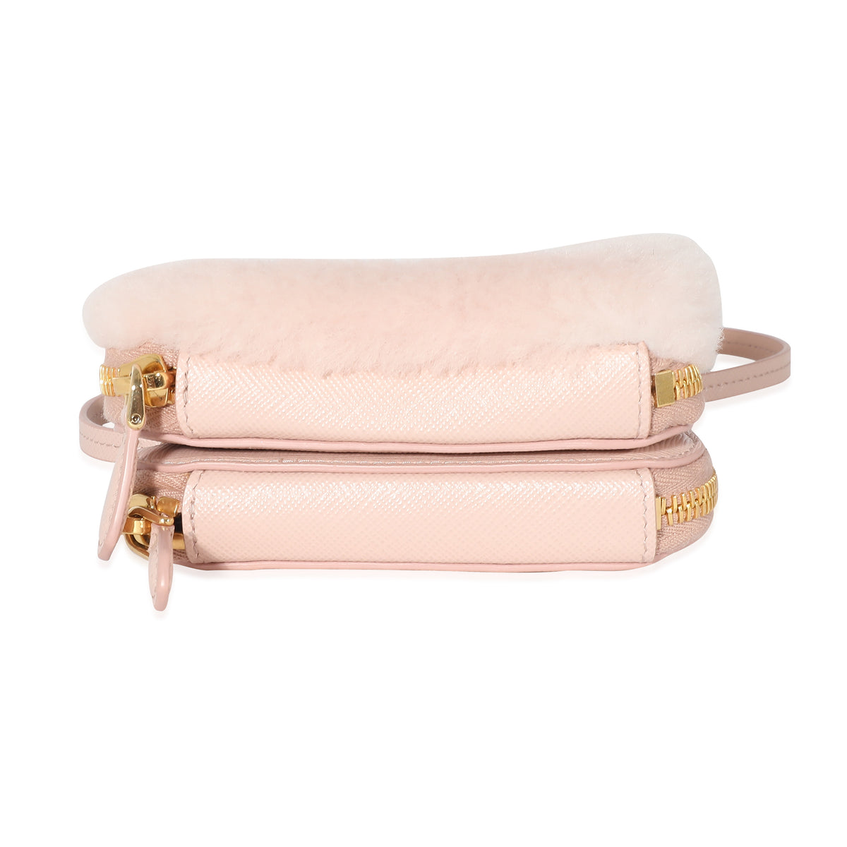 Prada Orchid Pink Shearling Saffiano Mini Triangle Pouch