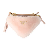 Prada Orchid Pink Shearling Saffiano Mini Triangle Pouch