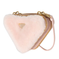 Prada Orchid Pink Shearling Saffiano Mini Triangle Pouch