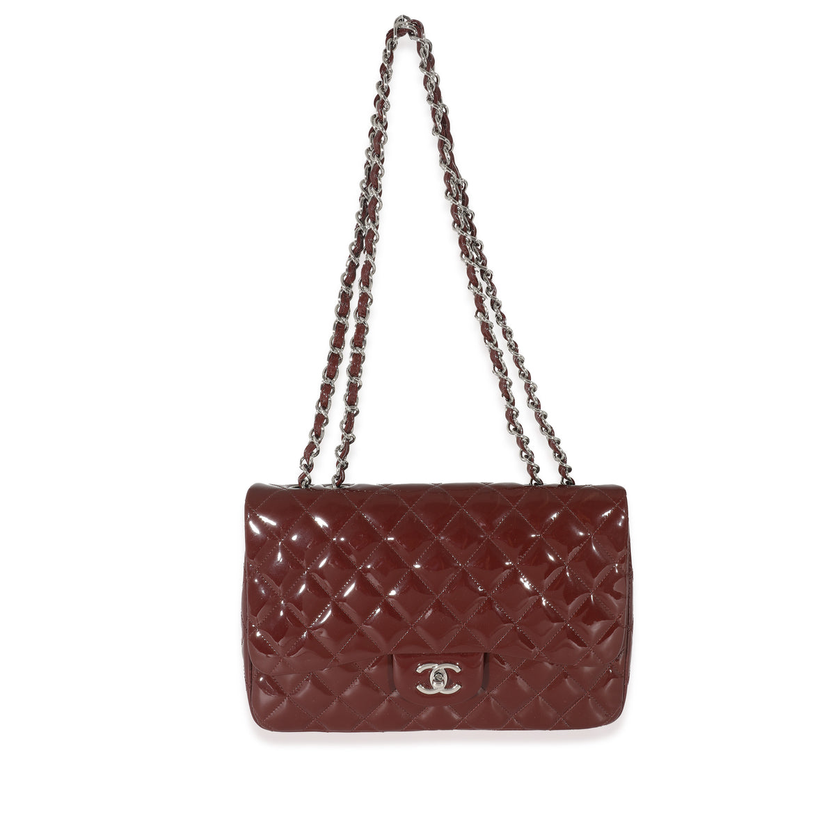 Chanel Burgundy Patent Jumbo Single Flap Bag