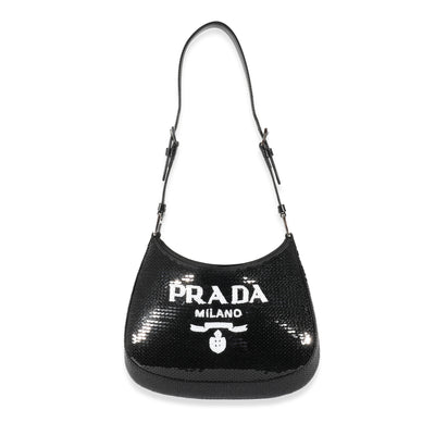 Prada Black Satin Sequins Embellished Cleo