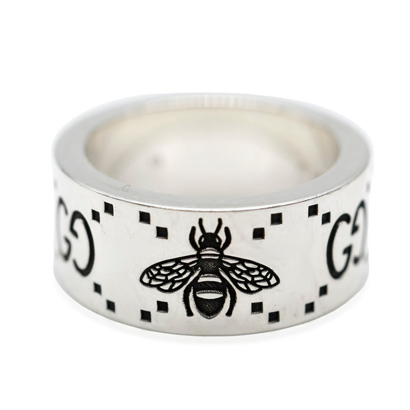 Gucci Inverted GG & Bee Engraved Wide Ring in Sterling Silver