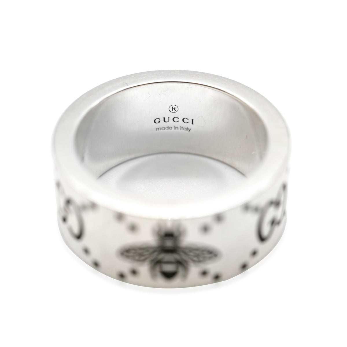 Gucci Inverted GG & Bee Engraved Wide Ring in Sterling Silver