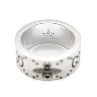 Gucci Inverted GG & Bee Engraved Wide Ring in Sterling Silver