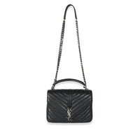 Saint Laurent Black Sheepskin Matelasse Chevron Small College Bag