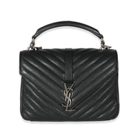 Saint Laurent Black Sheepskin Matelasse Chevron Small College Bag