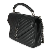 Saint Laurent Black Sheepskin Matelasse Chevron Small College Bag