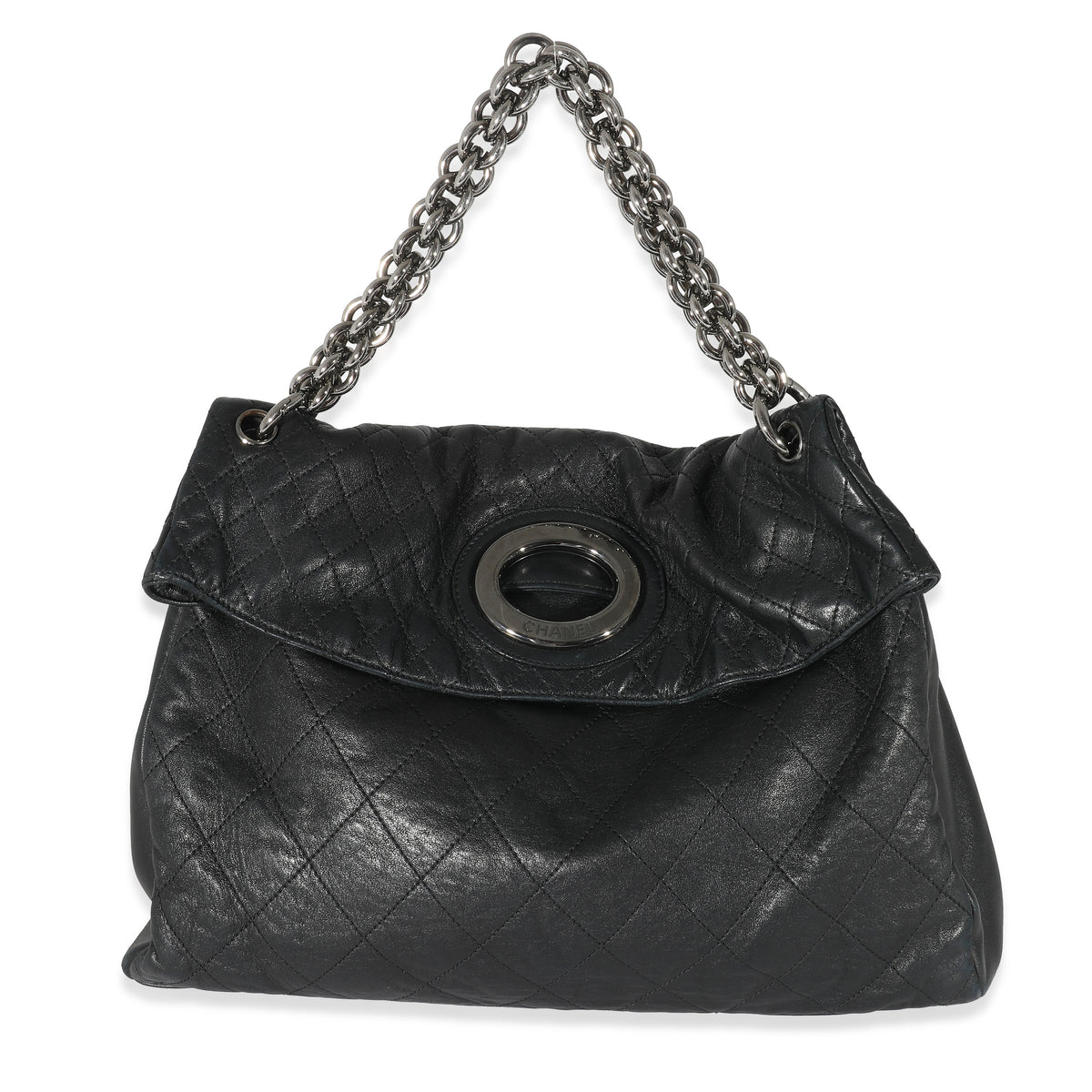 Chanel Black Quilted Leather Bijoux Ring Chain Hobo