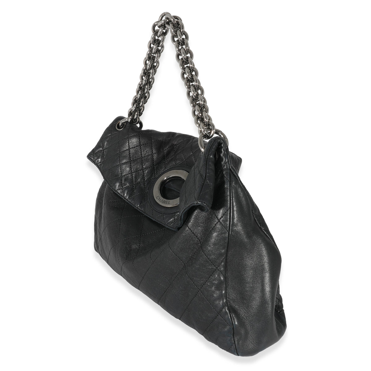 Chanel Black Quilted Leather Bijoux Ring Chain Hobo