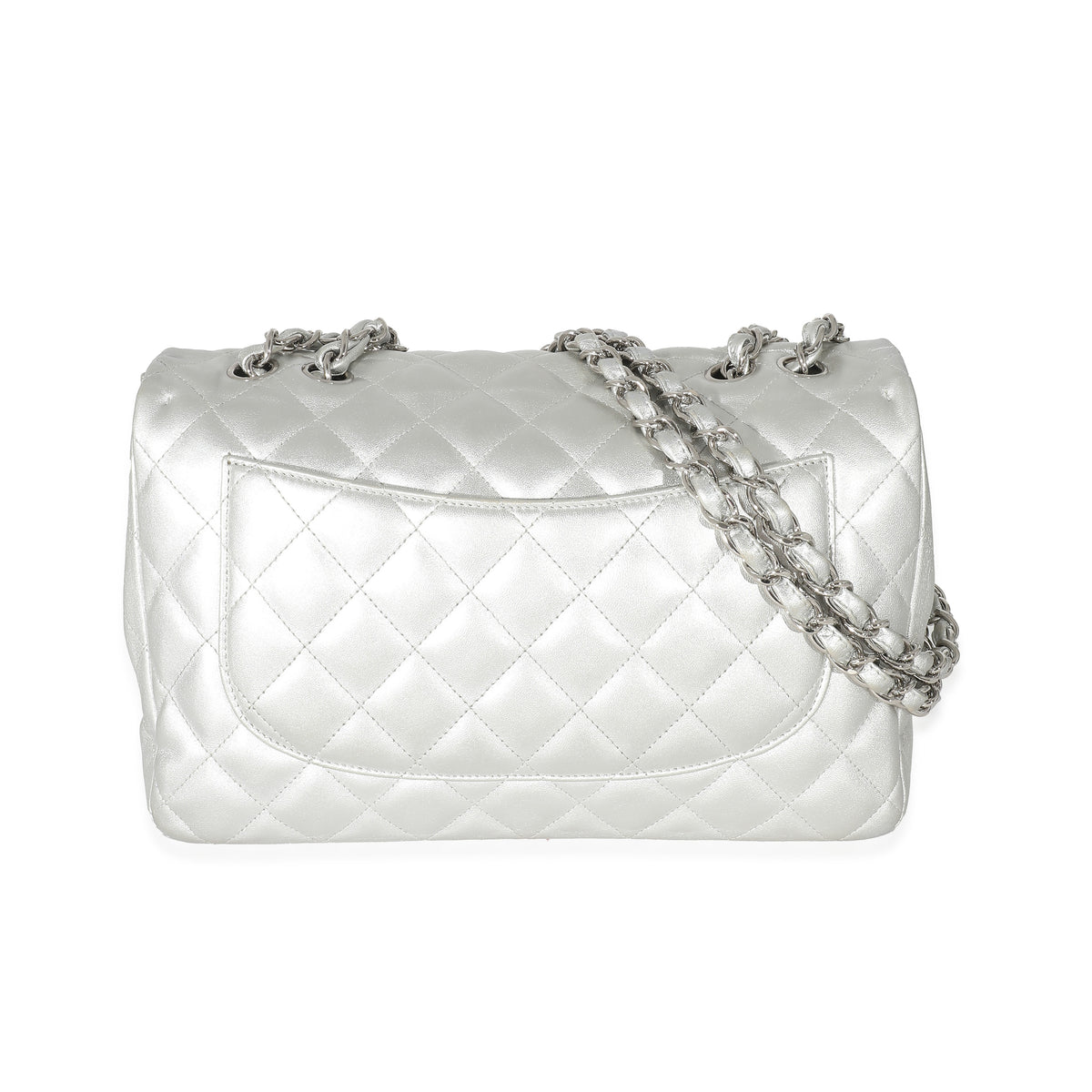 Chanel Metallic Silver Quilted Lambskin New Classic Double Flap