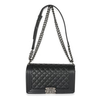 Chanel Black Quilted Caviar Medium Boy Bag