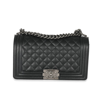 Chanel Black Quilted Caviar Medium Boy Bag