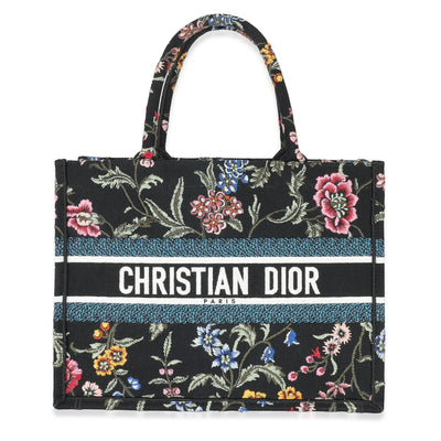 Christian Dior Black Multicolor Dior Petites Fleurs Medium Book Tote