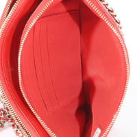 Chanel Red Lambskin Double Zip Clutch With Chain