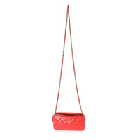 Chanel Red Lambskin Double Zip Clutch With Chain