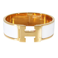 Gold Plated Hermès Clic Clac H Bracelet in Blanc