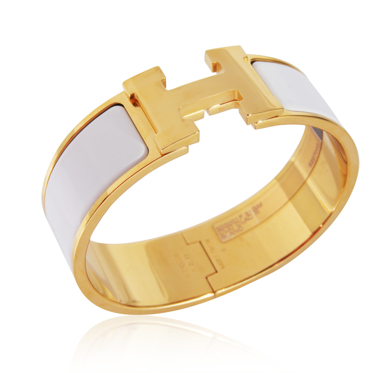 Gold Plated Hermès Clic Clac H Bracelet in Blanc