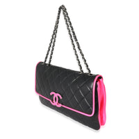 Chanel Black Pink Lambskin Enamel Large Maxi Divine Flap Bag