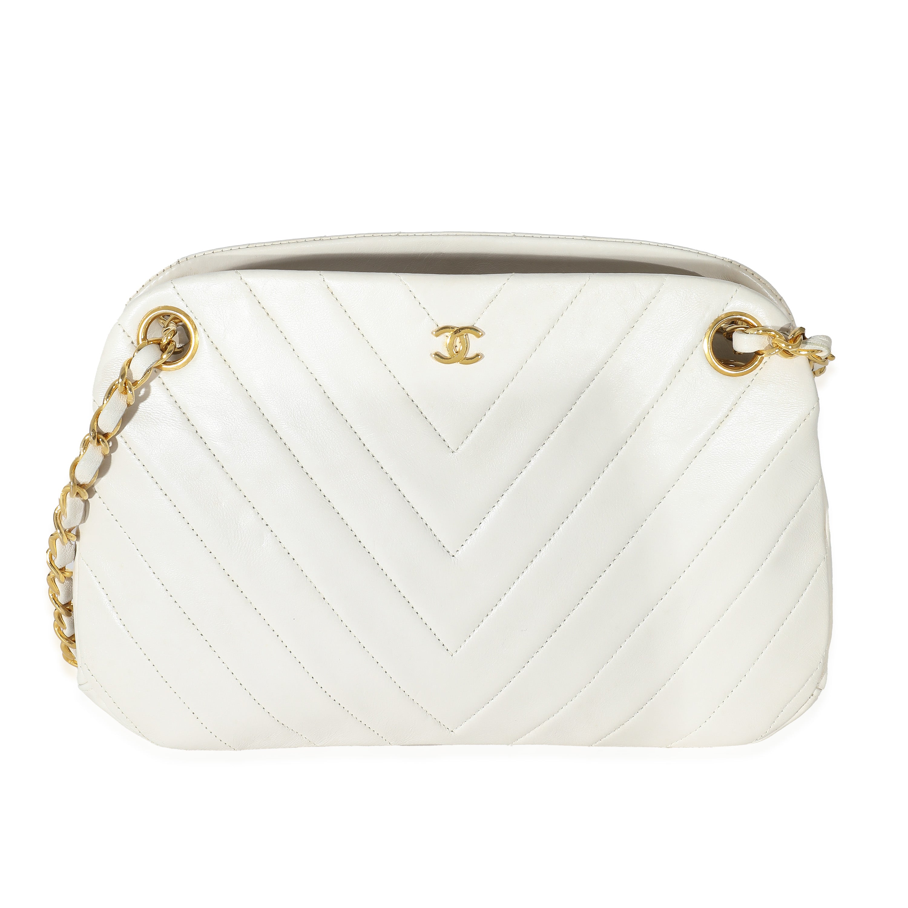 Chanel Vintage White Chevron Lambskin Kisslock Purse | myGemma