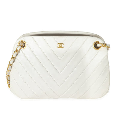 Chanel Vintage White Chevron Lambskin Kisslock Purse