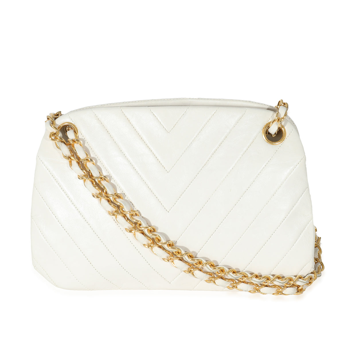 Chanel Vintage White Chevron Lambskin Kisslock Purse