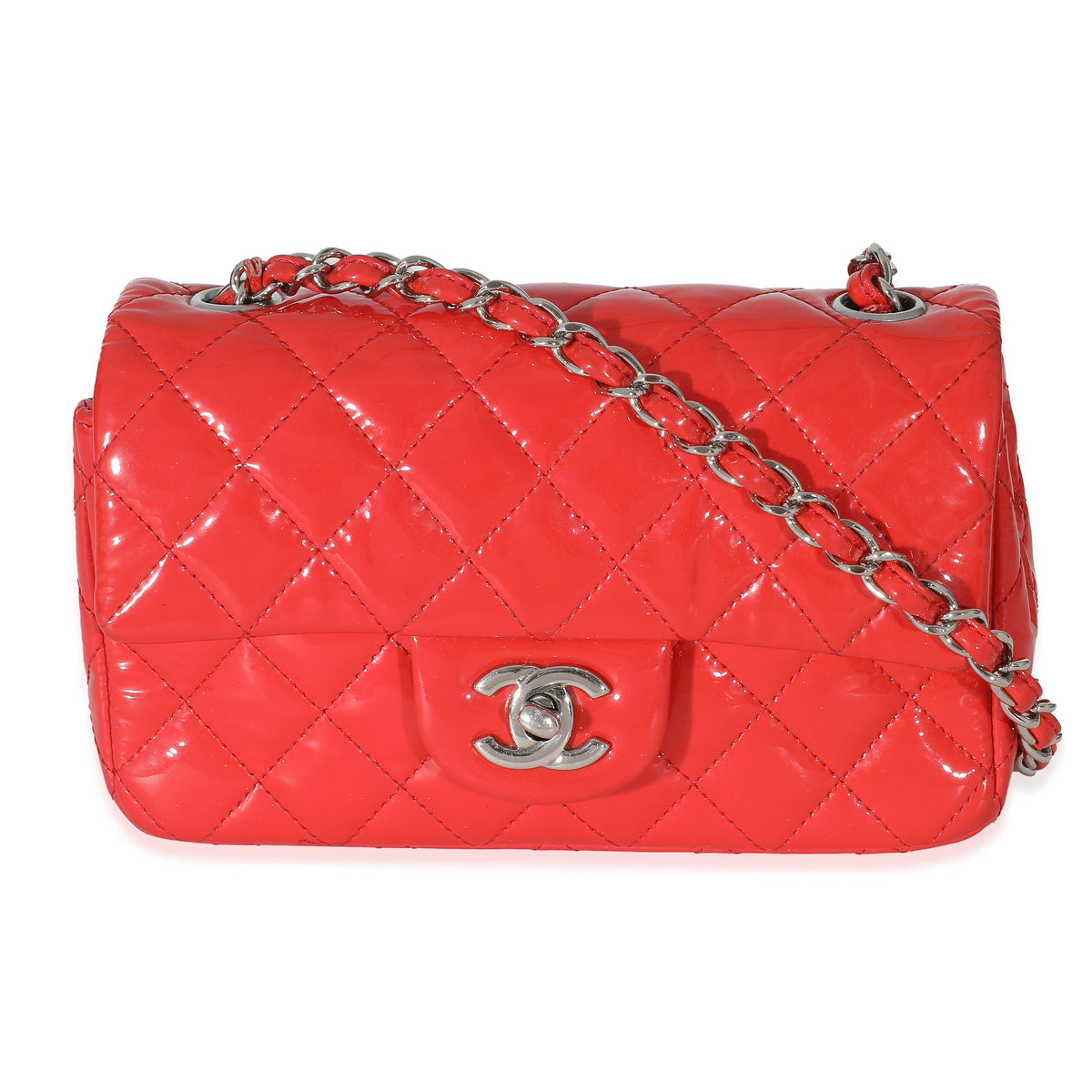 Chanel Red Quilted Patent Mini Rectangular Classic Single Flap Bag myGemma Item 133884