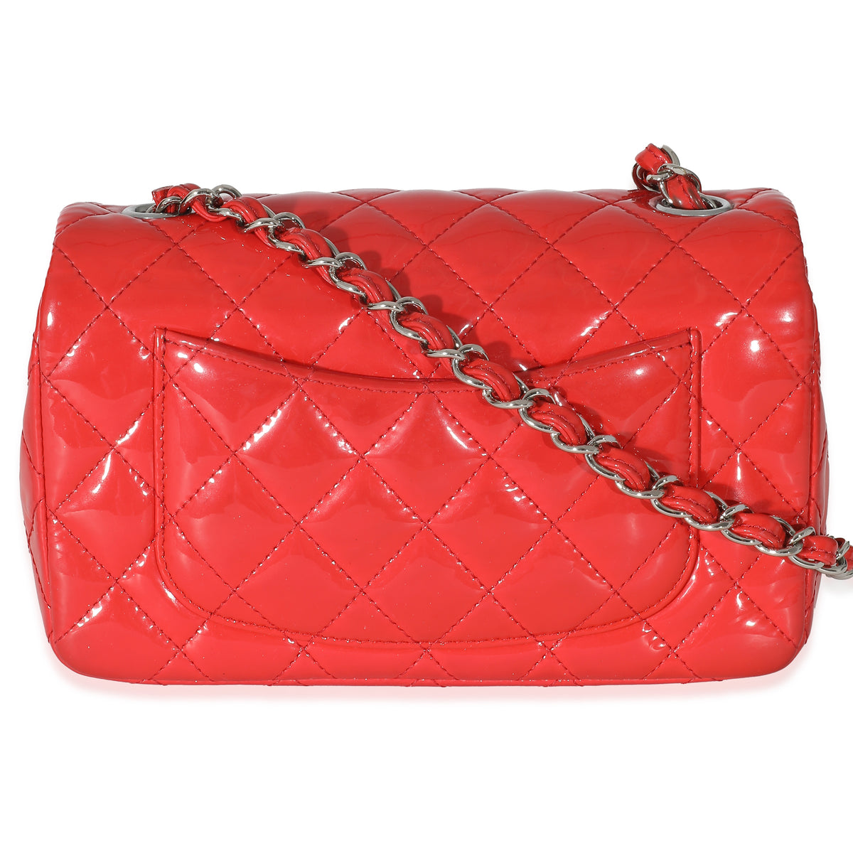 Chanel Red Quilted Patent Mini Rectangular Classic Single Flap Bag