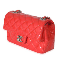 Chanel Red Quilted Patent Mini Rectangular Classic Single Flap Bag