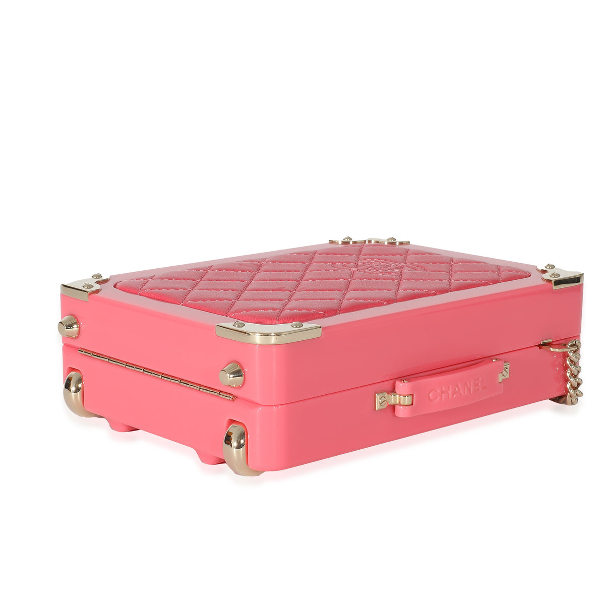 Chanel Pink Plexi Lambskin Evening In The Air CC Trolley Minaudière Clutch