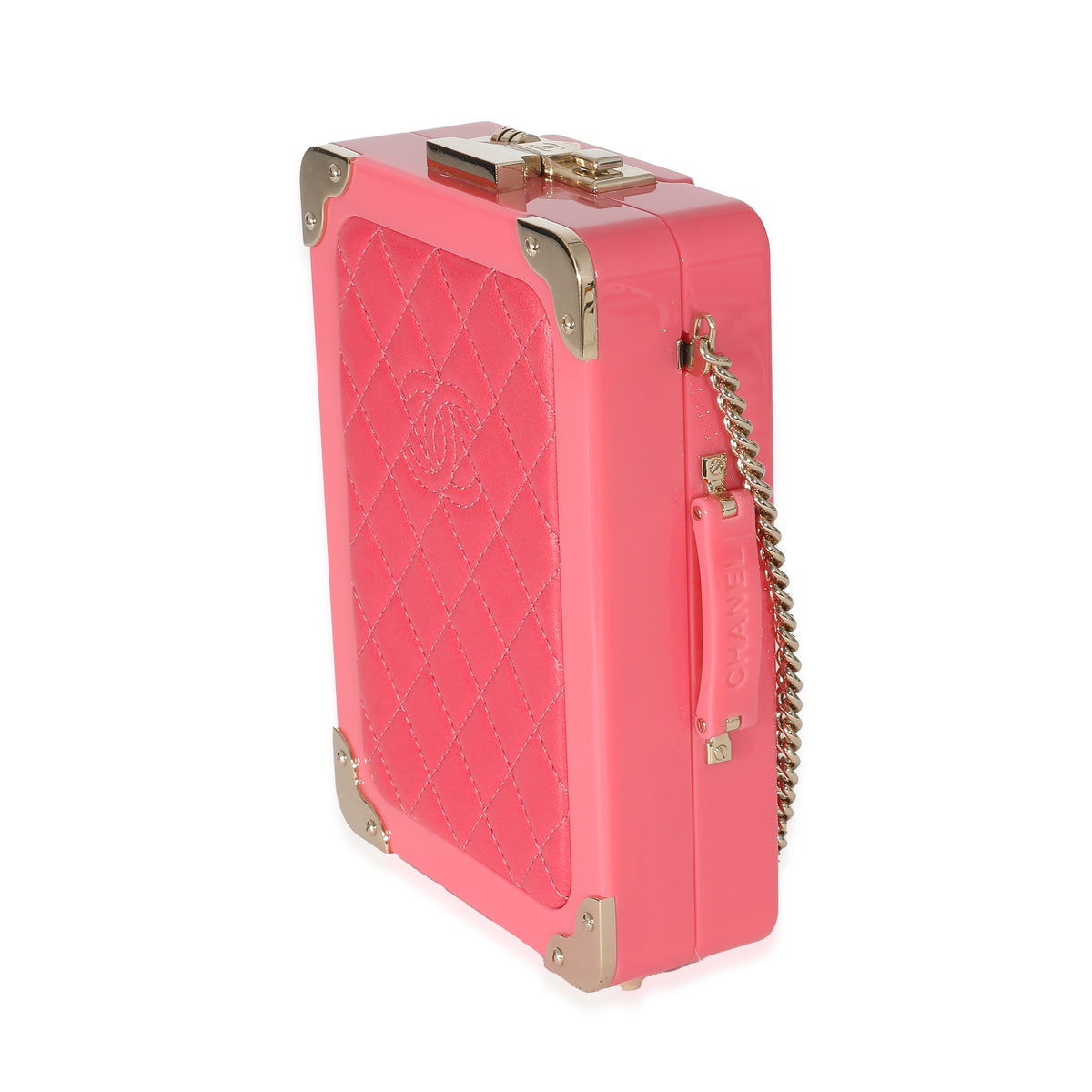 Chanel Pink Plexi Lambskin Evening In The Air CC Trolley Minaudière Clutch