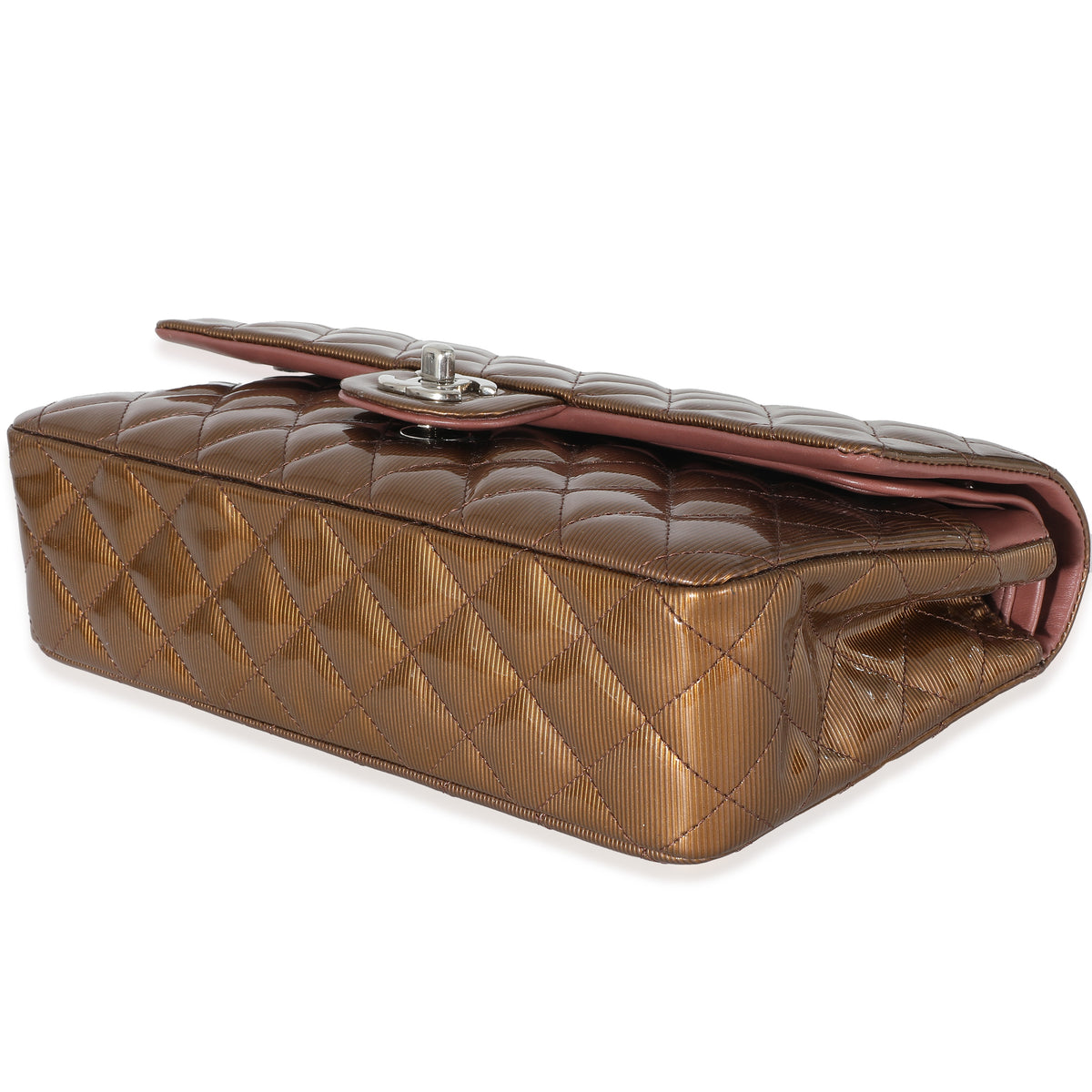 Chanel Bronze Patent Striated Medium Classic Flap Bag