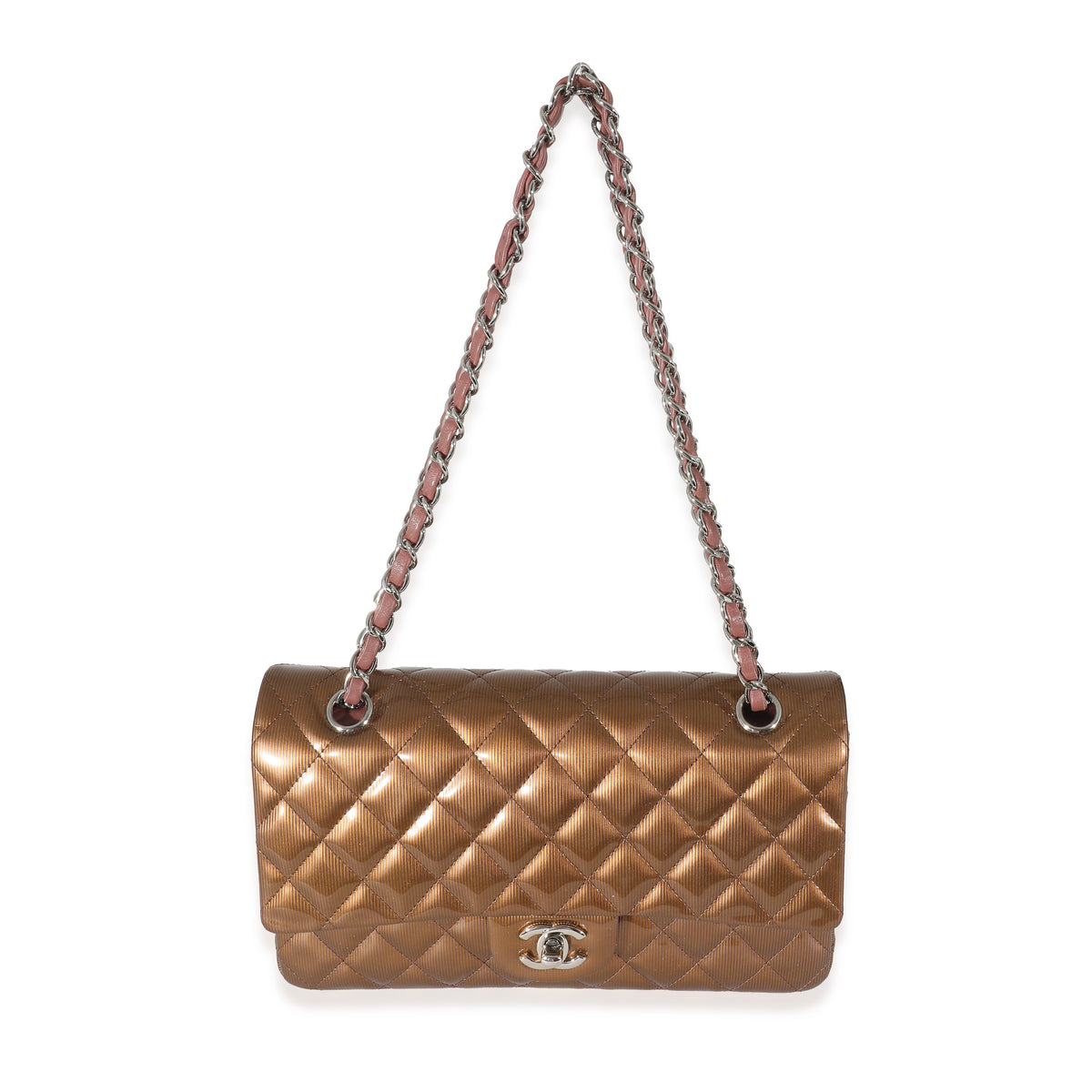 Chanel Bronze Patent Striated Medium Classic Flap Bag