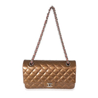 Chanel Bronze Patent Striated Medium Classic Flap Bag