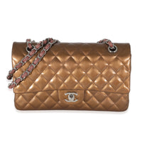 Chanel Bronze Patent Striated Medium Classic Flap Bag