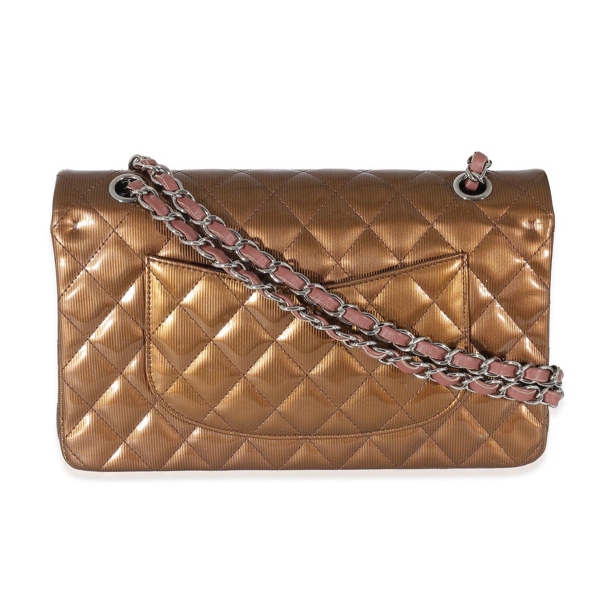 Chanel Bronze Patent Striated Medium Classic Flap Bag