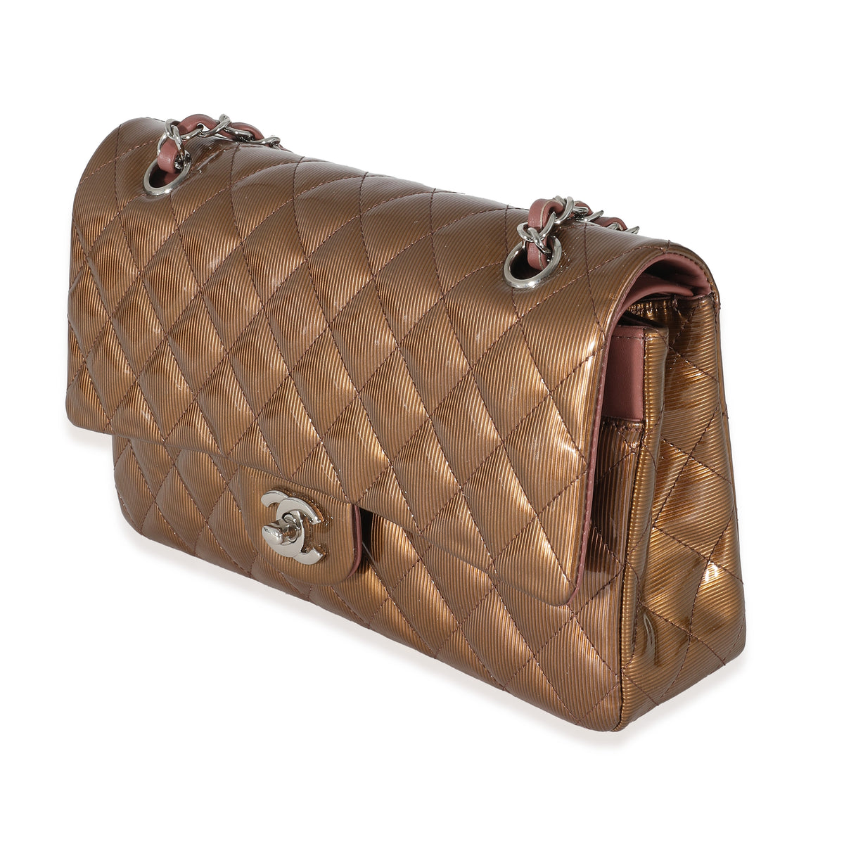 Chanel Bronze Patent Striated Medium Classic Flap Bag