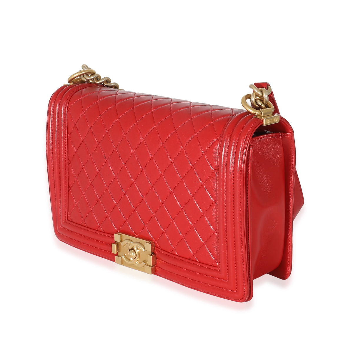 Chanel Red Lambskin New Medium Boy Bag