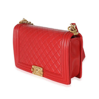 Chanel Red Lambskin New Medium Boy Bag