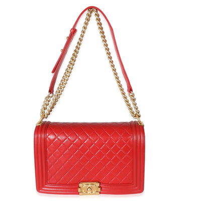 Chanel Red Lambskin New Medium Boy Bag