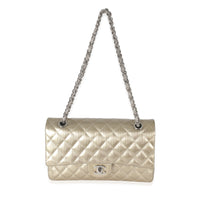 Chanel Gold Patent Striated Medium Classic Flap Bag