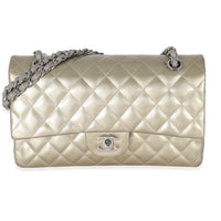 Chanel Gold Patent Striated Medium Classic Flap Bag