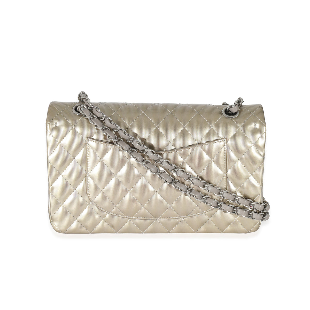 Chanel Gold Patent Striated Medium Classic Flap Bag